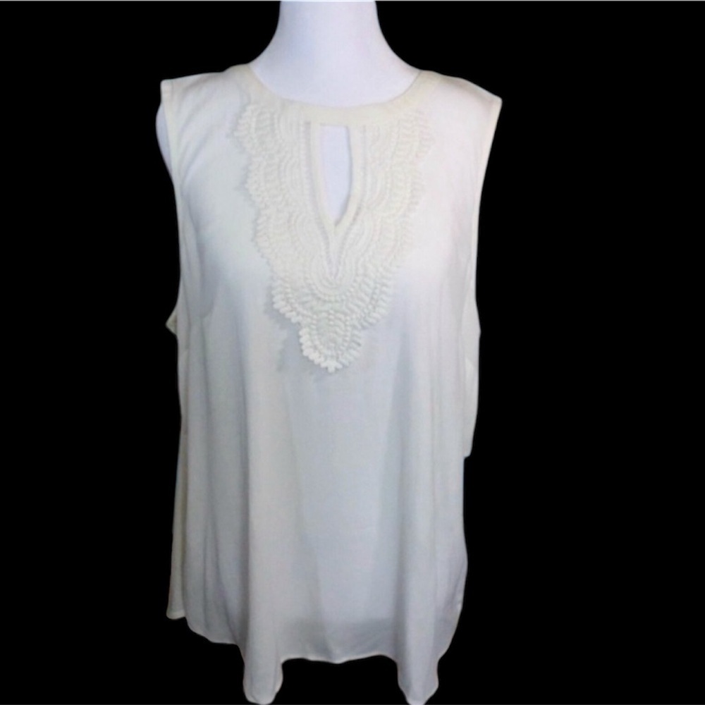 Daniel Rainn Anthropologie Quin Keyhole Lace Top Off-White